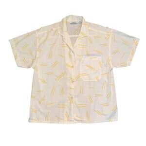 VTG Favorites Short Sleeve Shirt Large White Yellow Abstract Geo Cotton Blend